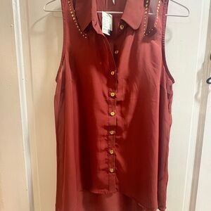 Maurices Sleeveless Button-Down Shirt - Deep Red
